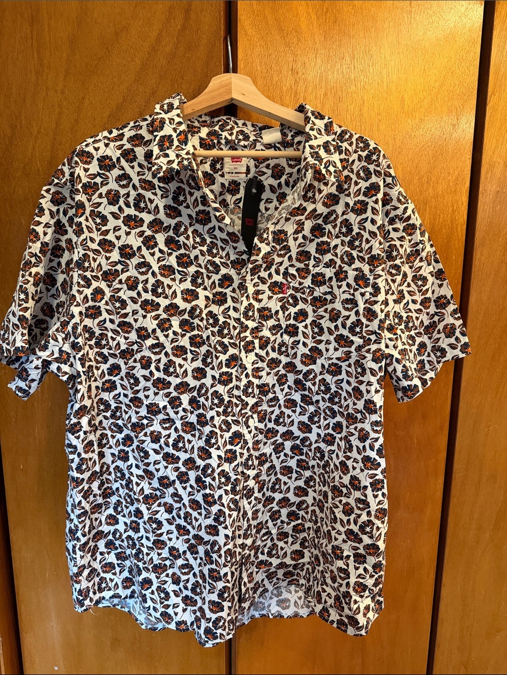 Levi's White Short-Sleeve Button-Down with Black and Brown Floral Print